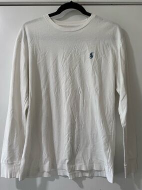 Long-Sleeve White Polo Logo Crew Neck Shirt